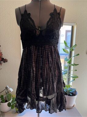 Free People Black Lace-Top Mini Dress
